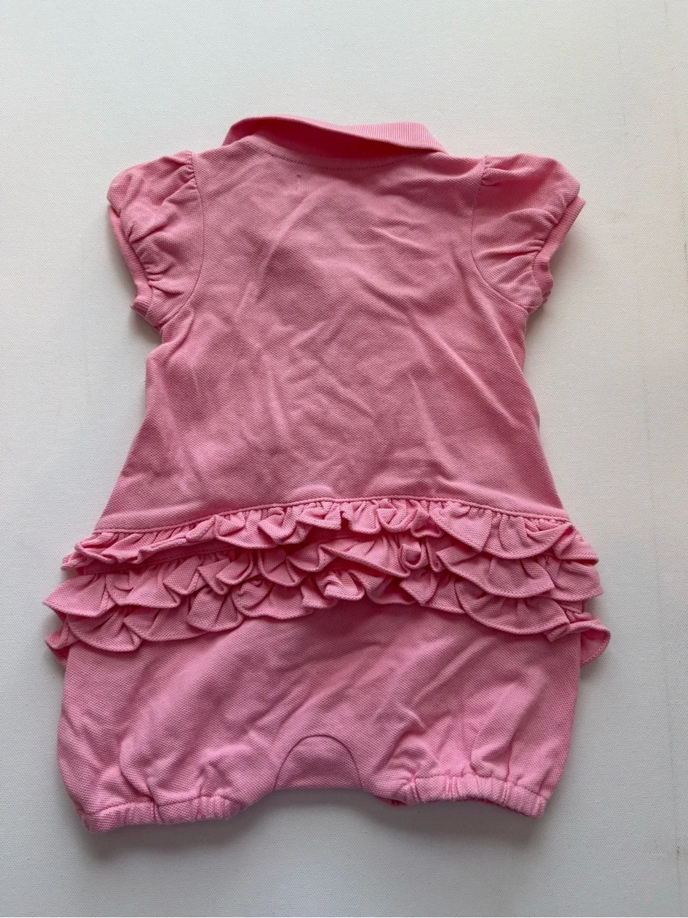 NWT Ralph Lauren Girl's Pink Polo Romper with Ruffle Details Size 6 Months